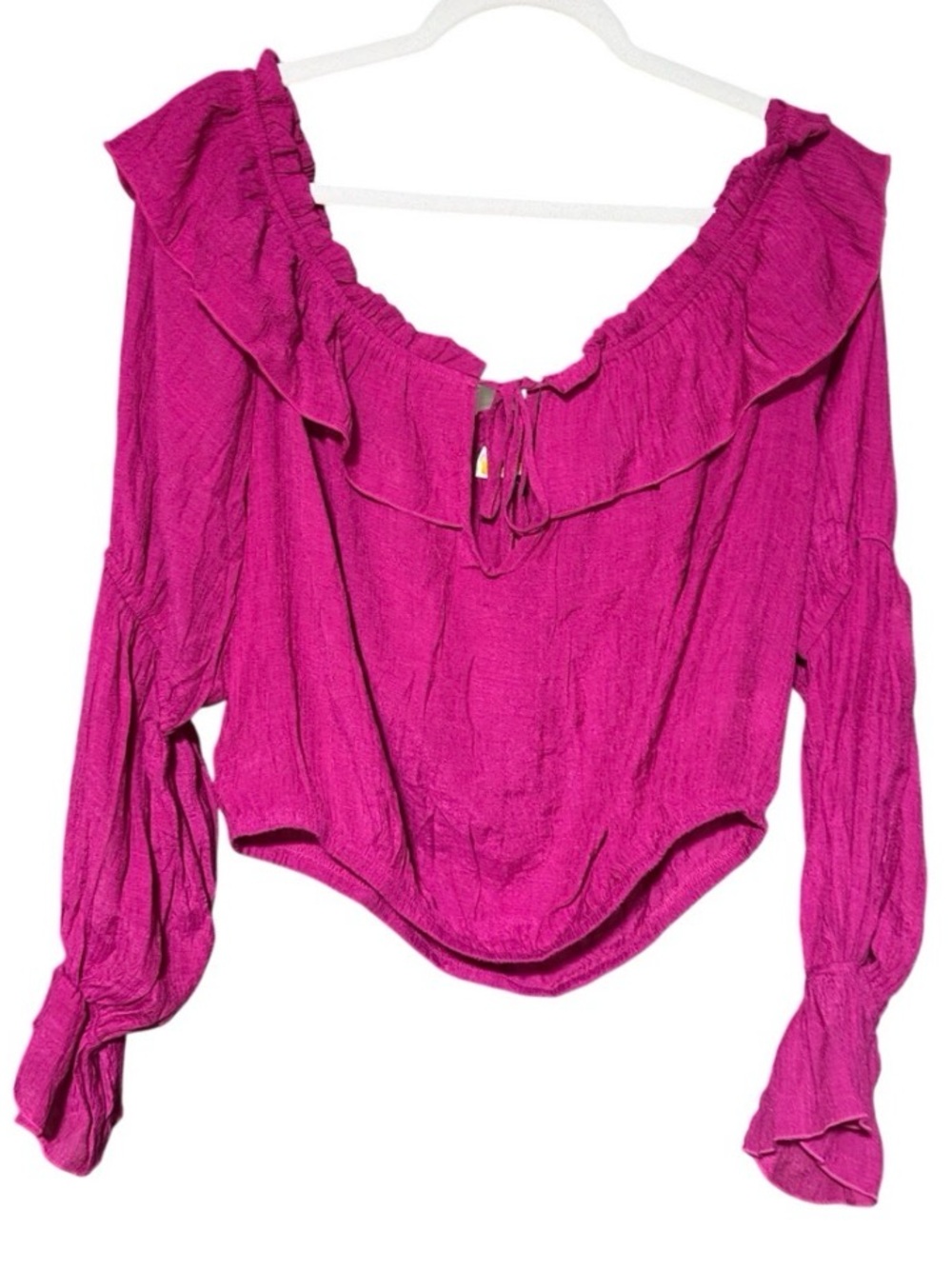 Highlight Women’s Fuchsia Ruffle Off-Shoulder Long Sleeve Crop Top size 2X